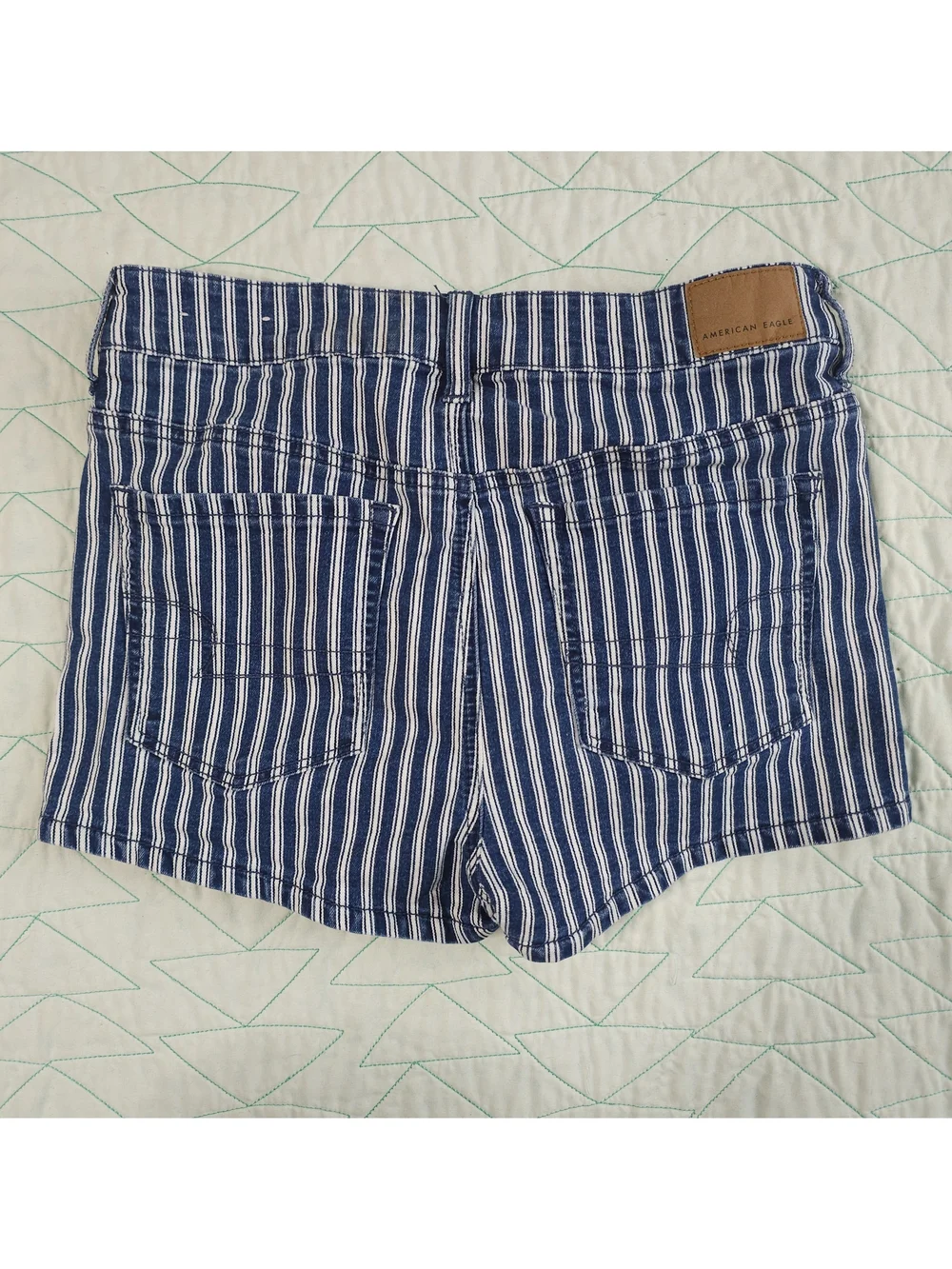 American Eagle Blue White Striped Stretch High Rise Shortie Shorts